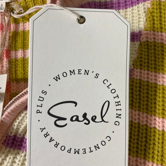 Easel Patchwork Striped Half Zip Sweater Women S Pink Olive Colorblock Funky NWT - Picture 5 of 11